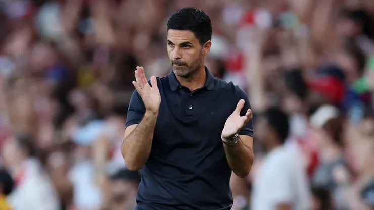 Arteta, Manager of Arsenal, reacts during the pre-season friendly match between Arsenal FC and Como Calcio at Emirates Stadium on August 12, 2026 in London, England.