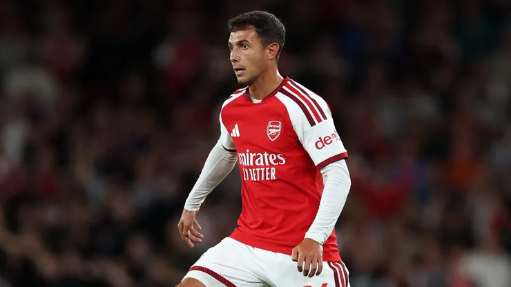 Martin Zubimendi durante a partida da Premier League entre Arsenal e Coventry City. (Photo by Justin Setterfield/Getty Images)