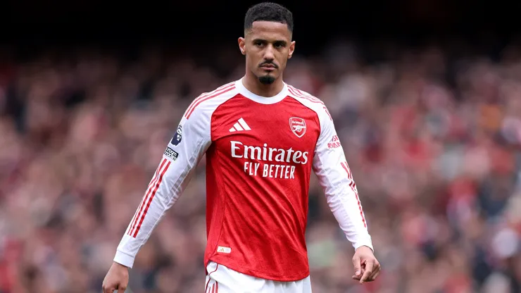 William Saliba of Arsenal during the Premier League match between Arsenal and Bournemouth at Emirates Stadium on April 11, 2026 in London, England.