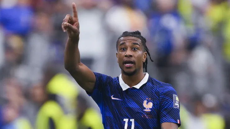 Michael Olise 10 of France reacts during the FIFA World Cup 2026 Semi Final match between France and Spain at Dallas Stadium on July 14, 2026 in Arlington, Texas.