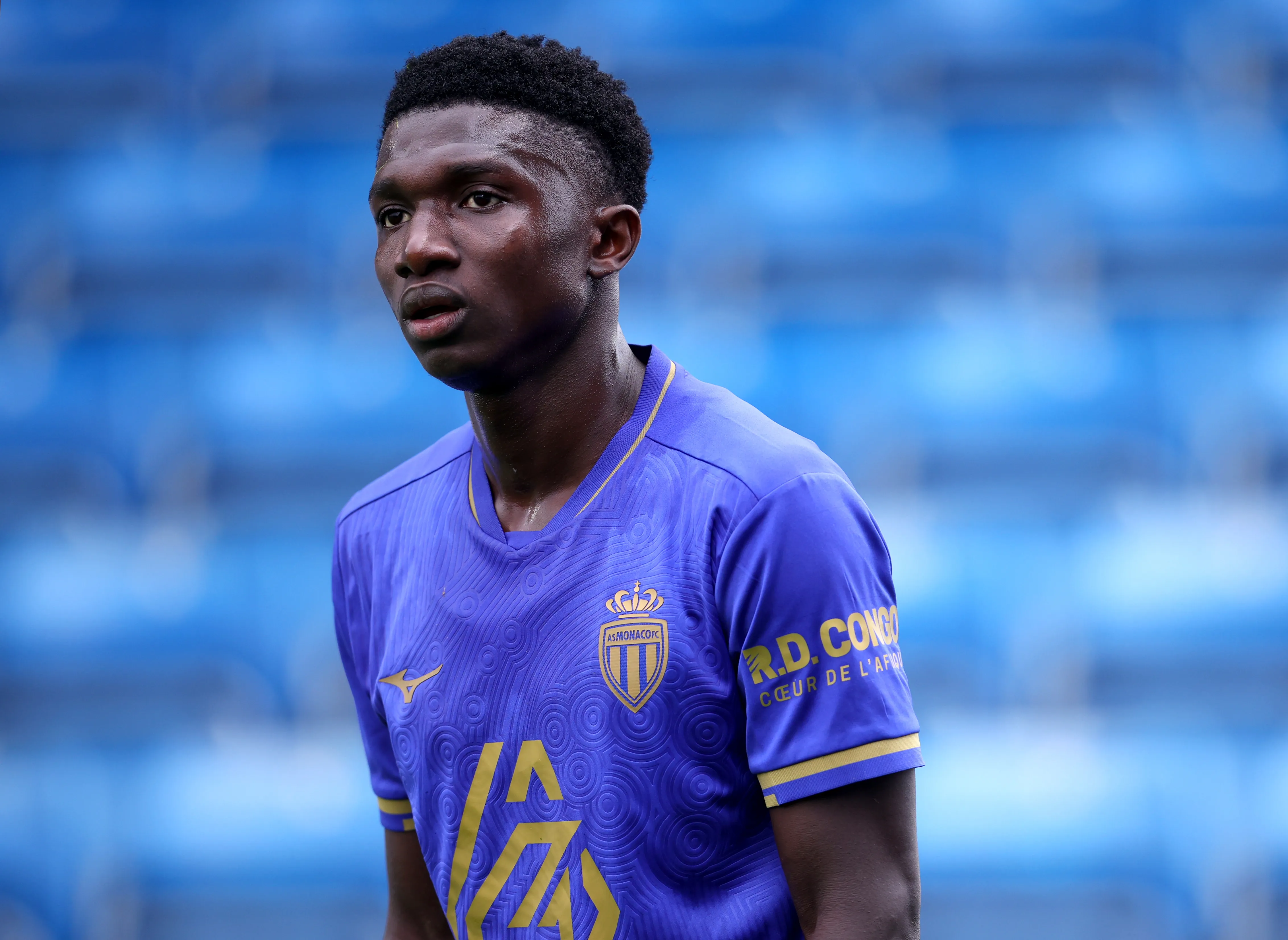 CHESTERFIELD, ENGLAND – JULY 19: Lamine Camara of AS Monaco looks on during the pre-season friendly match between Nottingham Forest and AS Monaco at SMH Group Stadium on July 19, 2025 in Chesterfield, England. (Photo by Ed Sykes/Getty Images)