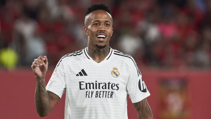 Eder Militao of Real Madrid gestures during the La Liga match between RCD Mallorca and Real Madrid CF at Estadi de Son Moix on August 18, 2024 in Mallorca, Spain.