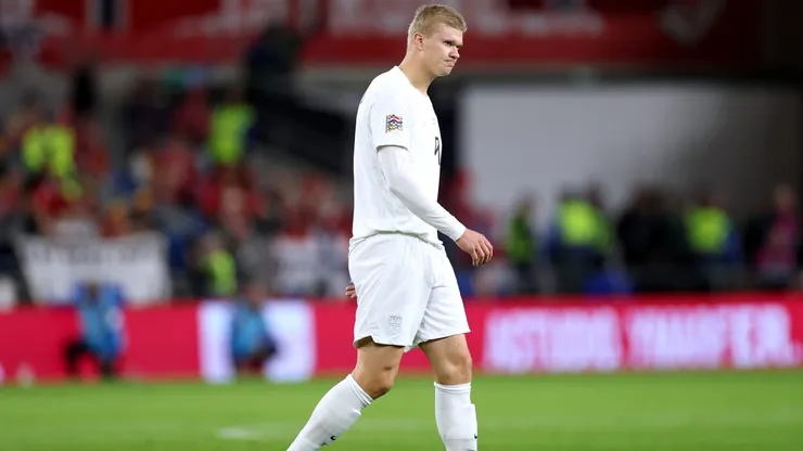 CARDIFF, WALES - OCTOBER 01: Erling Haaland of Norway reacts during the UEFA Nations League 2026/27 group phase match between Wales and Norway at Cardiff City Stadium on October 01, 2026 in Cardiff, Wales. (Photo by Dan Mullan/Getty Images)