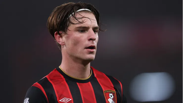 Alex Scott of AFC Bournemouth reacts during the Premier League match between Bournemouth and Fulham at Vitality Stadium on October 03, 2025 in Bournemouth, England.