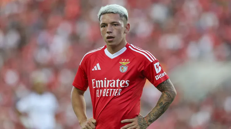 Gianluca Prestianni of SL Benfica during the pre-season friendly match between Benfica and Fulham at Estadio Algarve on August 2, 2024 in Faro, Portugal.