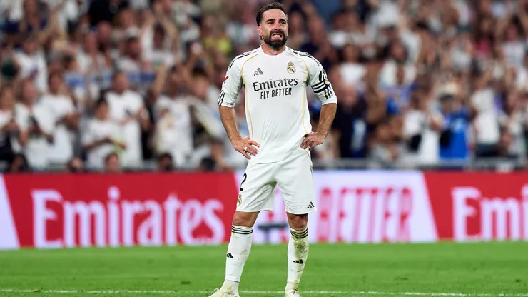 MADRID, SPAIN - MAY 23: Daniel Carvajal of Real Madrid shows emotion as he leaves the pitch during his final match for Real Madrid during the LaLiga EA Sports match between Real Madrid CF and Athletic Club at Estadio Santiago Bernabeu on May 23, 2026 in Madrid, Spain. (Photo by Angel Martinez/Getty Images)