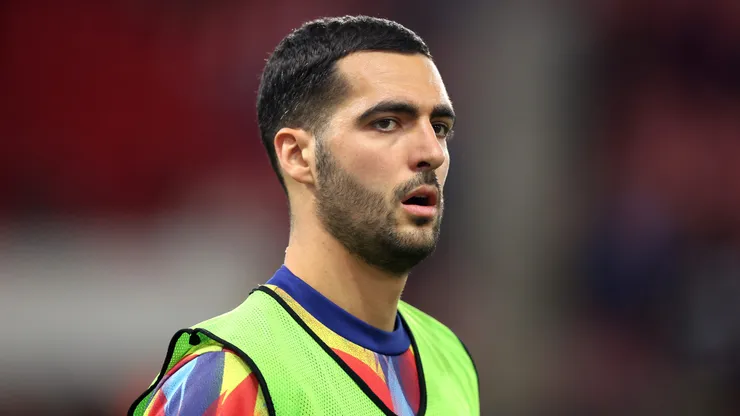 Mikel Merino of Arsenal looks on during the warm up prior to the Premier League match between Sunderland and Arsenal at the Stadium of Light on November 08, 2025 in Sunderland, England.