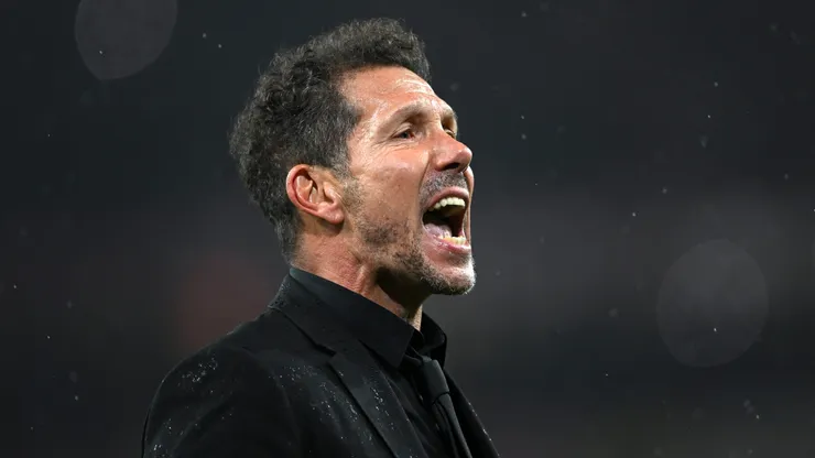 Diego Simeone, Head Coach of Atletico de Madrid, reacts after the team's defeat in the UEFA Champions League 2025/26 Semi Final Second Leg match between Arsenal FC and Atletico de Madrid at Arsenal Stadium on May 05, 2026 in London, England.