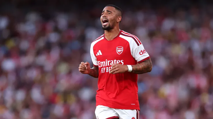 LONDON, ENGLAND - AUGUST 12: Gabriel Jesus of Arsenal during the pre-season friendly match between Arsenal FC and Como Calcio at Emirates Stadium on August 12, 2026 in London, England. (Photo by Alex Pantling/Getty Images)
