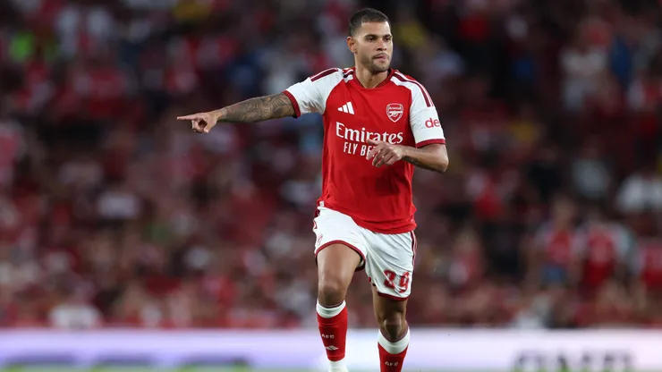 Bruno Guimaraes of Arsenal during the pre-season friendly match between Arsenal FC and Como Calcio at Emirates Stadium on August 12, 2026 in London, England.
