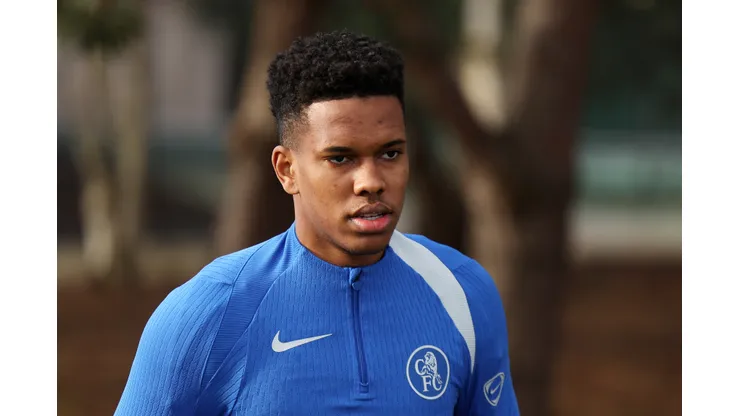 COBHAM, ENGLAND - JANUARY 20: Estevao of Chelsea looks on during a Chelsea FC Training Session at Chelsea Training Ground on January 20, 2026 in Cobham, England. (Photo by Jasper Wax/Getty Images)