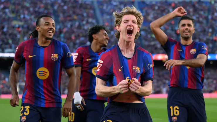 BARCELONA, SPAIN - OCTOBER 10: Anthony Gordon of FC Barcelona celebrates scoring his team’s first goal during the LaLiga EA Sports 2026/27 match between FC Barcelona and Getafe CF at Spotify Camp Nou on October 10, 2026 in Barcelona, Spain. (Photo by David Ramos/Getty Images)