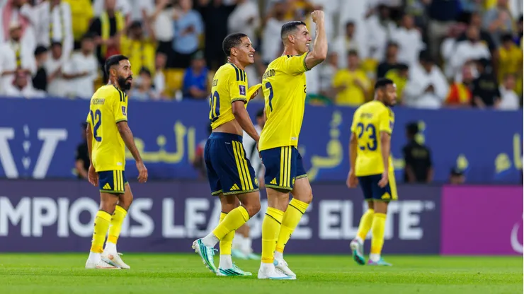 RIYADH, SAUDI ARABIA - OCTOBER 12: Cristiano Ronaldo of team Al Nassr celebrates scoring their second goal during the AFC Champions League Elite game between Al Nassr and Neftchi Fargona at Al Awwal Park on October 12, 2026 in Riyadh, Saudi Arabia. (Photo by Abdullah Ahmed/Getty Images)