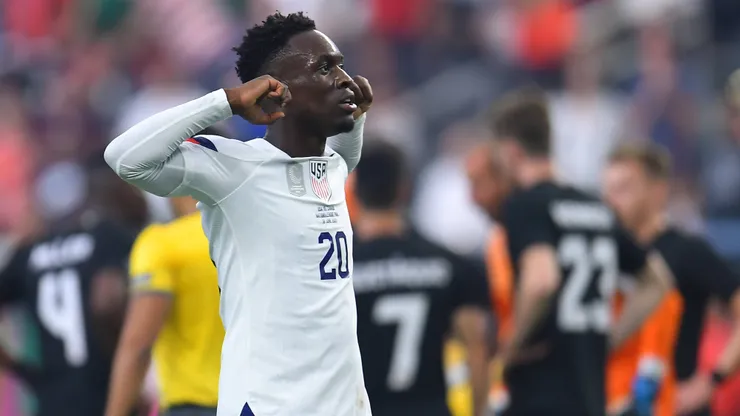 RECORD DATE NOT STATED CONCACAF NATIONS LEAGUE 2022-2023 Canada vs United States Final Folarin Balogun celebrates his goal 0-2 of USA during the game Canada vs United States USA, corresponding to Great Final Four of the CONCACAF Nations League 2022-2023, at Allegiant Stadium, on June 18, 2023. brbr Folarin Balogun celebra su gol 0-2 de USA durante el partido Canada vs Estados Unidos EUA, correspondiente a la Gran Final del Final Four de la Liga de Naciones CONCACAF 2022-2023, en el Allegiant Stadium, el 18 de junio de 2023. LAS VEGAS NEVADA ESTADOS UNIDOS PUBLICATIONxNOTxINxMEXxCHNxRUS Copyright: xAdrianxMaciasx 20230618205832_CNL_23_F_CAN_USA_BALOGUN194