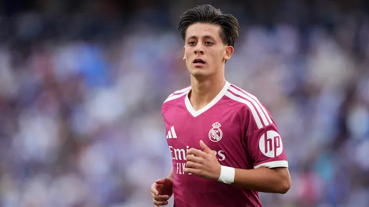 Arda Gueler of Real Madrid looks on during the during the Trofeo Teresa Herrera match between RC Deportivo A Coruna and Real Madrid at Riazor Stadium on August 12, 2026 in A Coruna, Spain.