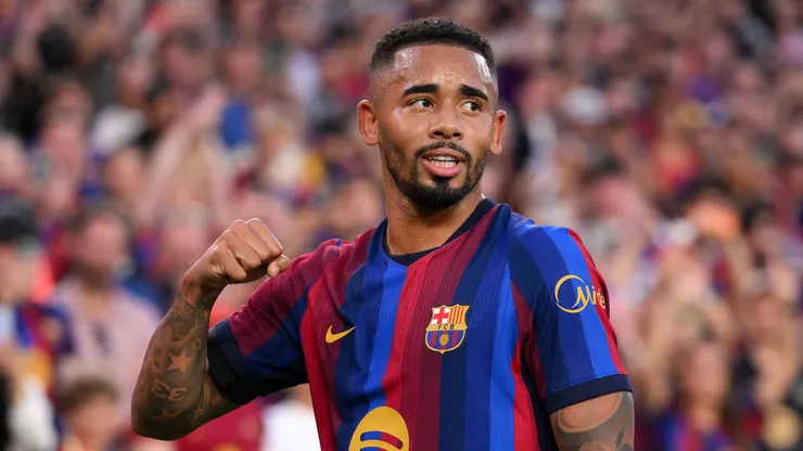 Gabriel Jesus of FC Barcelona celebrates scoring his team’s second goal during the LaLiga EA Sports 2026/27 match between FC Barcelona and Getafe CF at Spotify Camp Nou on October 10, 2026 in Barcelona, Spain.