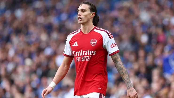 Riccardo Calafiori of Arsenal looks on during the Premier League 2026/27 match between Brighton & Hove Albion and Arsenal FC at American Express Stadium on September 19, 2026 in Brighton, England.
