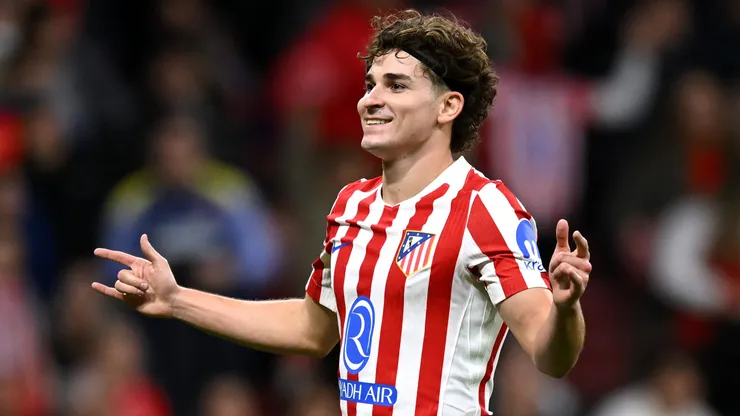 Julian Alvarez of Atletico de Madrid celebrates scoring his team's first goal during the UEFA Champions League 2025/26 League Phase MD4 match between Atletico de Madrid and R. Union Saint-Gilloise at Estadio Metropolitano on November 04, 2025 in Madrid, Spain.