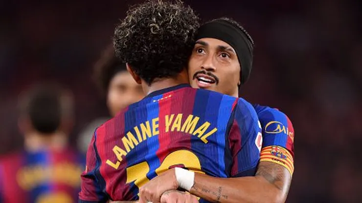 Raphinha e Lamine Yamal fizeram dois gols cada na goleada do Barcelona. Foto: David Ramos